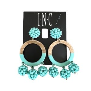 INC Macys teal beaded resin dangle earrings NWT